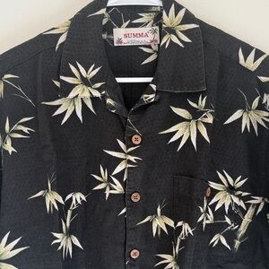 Summa Black Bamboo Print Men's Hawaiian Shirt Size L